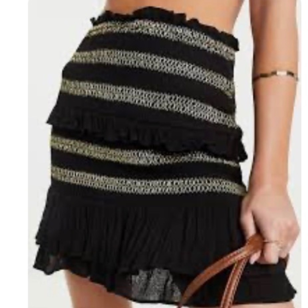River Island Shirred Beach Skirt - Black/gold - size L